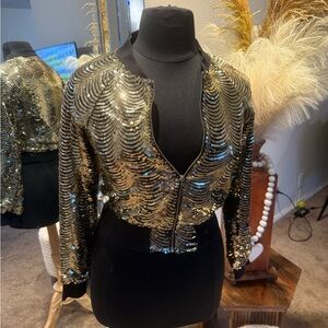 Sequin Gold and Black Bomber Jacket